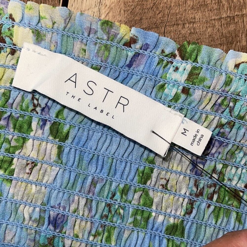ASTR‎ the Label Womens Floral Shirred V-Neck Shirred Sundress Blue Green Medium - Picture 9 of 11